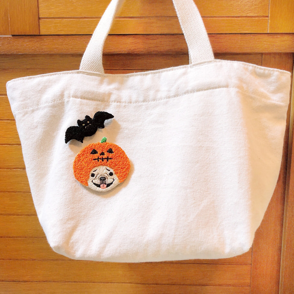 ハロウィンかぼちゃのフレブル&コウモリの刺繍ブローチセット［ハロウィン］ 7枚目の画像