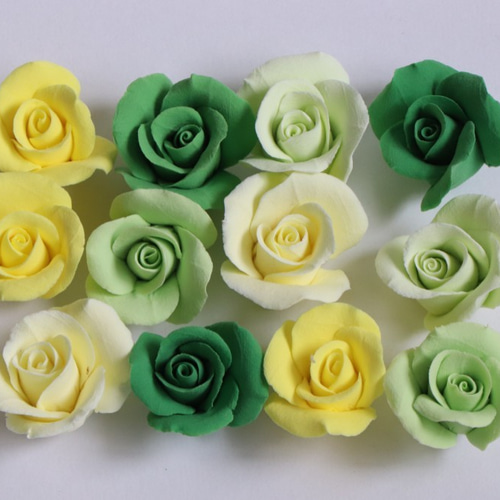 薔薇☆12個セット【樹脂粘土】 グリーン・イエロー その他素材