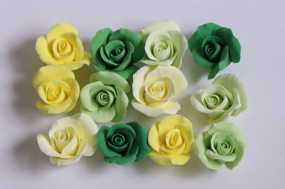 薔薇☆12個セット【樹脂粘土】 グリーン・イエロー その他素材 Tom's