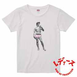 ハート柄パンツ一丁ダビデ君Tシャツ　(ピンク＆ホワイト) 5枚目の画像