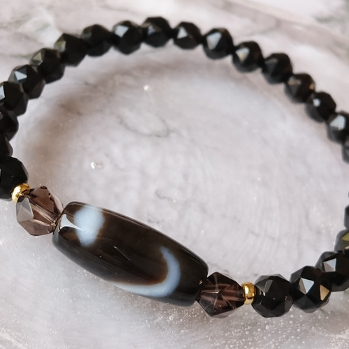 白蛇天珠 モリオン ブレスレット 白蛇天珠☆チベットモリオンブレスレット ブレスレット F* 通販