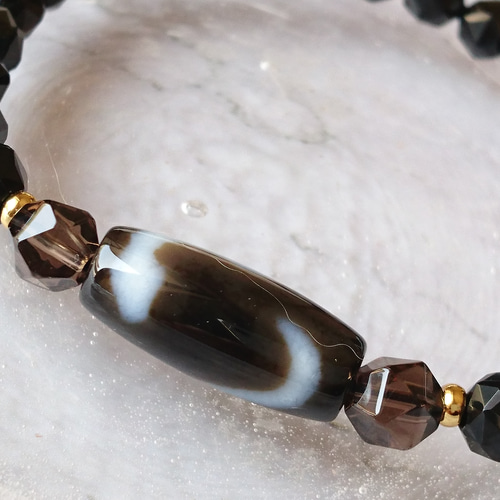 白蛇天珠 モリオン ブレスレット 白蛇天珠 モリオン ブレスレット K1664〕金運 知恵 金線(sv925)入り 白蛇天