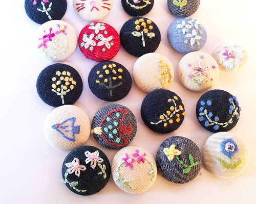 くるみボタン刺繍アート ブローチ mimoka 通販 9997575｜Creema
