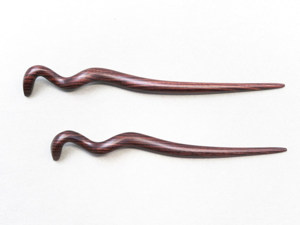 木簪 蛇のかんざし(Lサイズ)  木製KW/キングウッド 防水 2枚目の画像