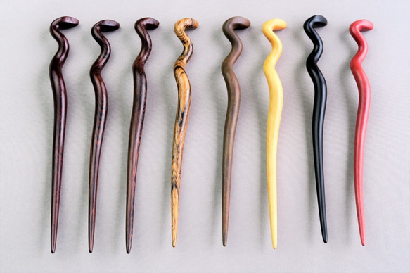 木簪 蛇のかんざし(Lサイズ)  木製KW/キングウッド 防水 9枚目の画像
