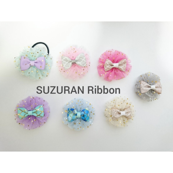 ヘアゴム☆モロッカン柄ヘアリボン☆グリーン&パープル64