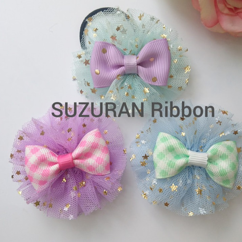 ヘアゴム☆モロッカン柄ヘアリボン☆グリーン&パープル64