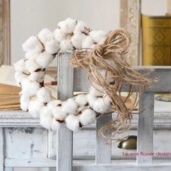 完成品 コットンフラワーのナチュラルリース ドライフラワー