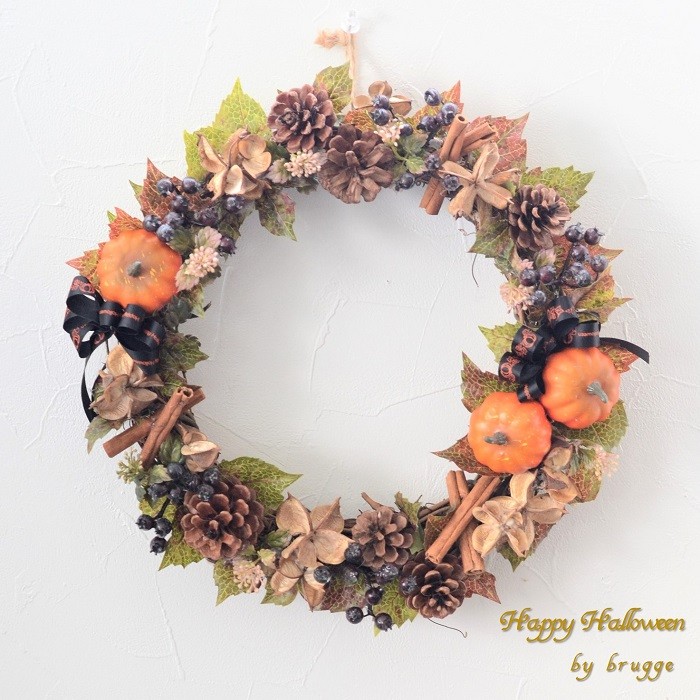 リース　手作りキット 大人スタイル　ハロウィンリース　秋冬　秋リース　木の実のリース　シックな色合いがお洒落な人気リース