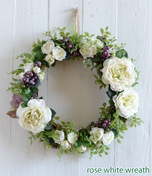 リース 1番人気 手作りキット 造花 キット ローズホワイトリース 造花リース 玄関リース グリーン 玄関 ドア　 1枚目の画像