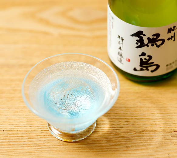 銀彩千代口スキ（アサギ）（肥前びーどろ 宙吹き ガラス） 日本酒 グラス おちょこ 盃 冷酒 1枚目の画像