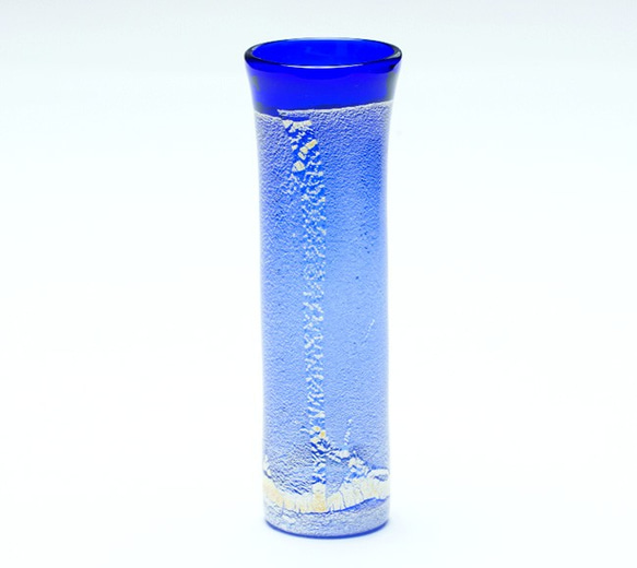 銀彩一輪差（青）（肥前びーどろ・宙吹きガラス・花瓶） 3枚目の画像