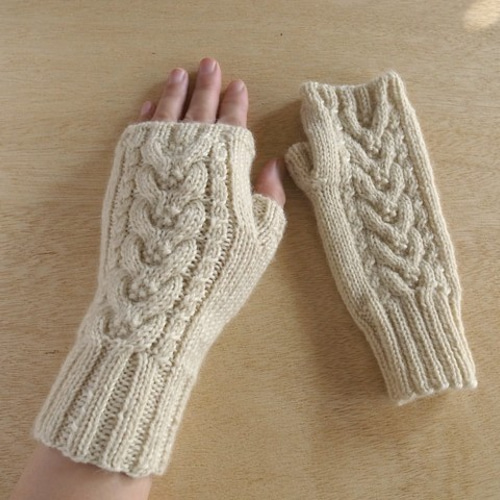 アルパカウールのアランハンドウォーマー・生成り○受注生産○ 手袋