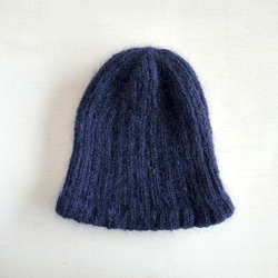 モヘアのリブ編みニット帽・ネイビー 2枚目の画像