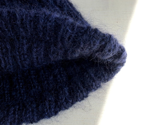 モヘアのリブ編みニット帽・ネイビー 3枚目の画像