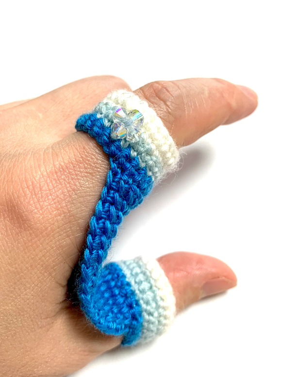 津軽三味線用 指すり 指かけ スワロフスキー付き マリンブルー