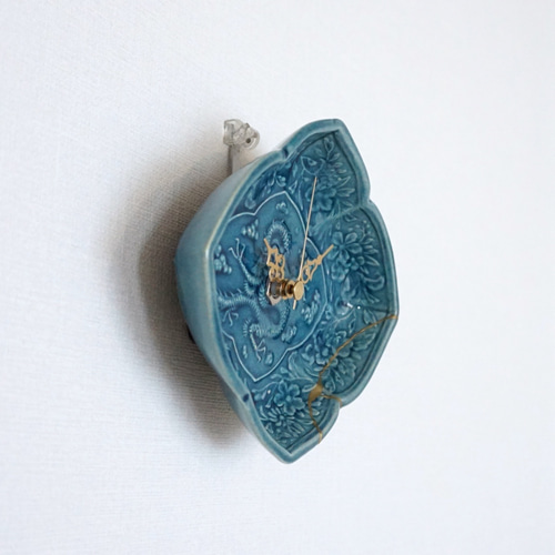 淡路　珉平焼 　小皿　梅花　江戸　明治　グリーン　アンティーク　骨董　金継ぎ fit=scale-down,w=1200
