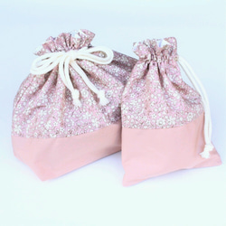 [white flower lunch bag] 　pink/お弁当袋/コップ袋/2点set 1枚目の画像