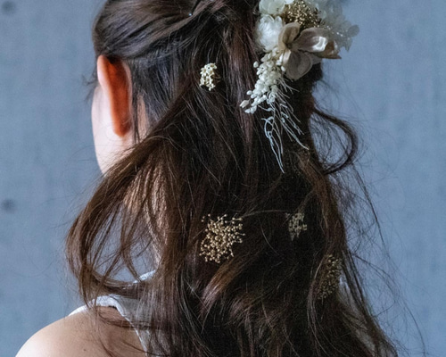 ヘッドドレス ヘアドレス ホワイト ゴールド ドライフラワー