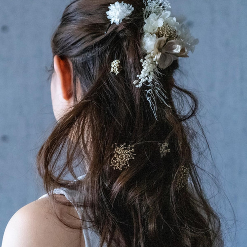 ヘッドドレス ヘアドレス ホワイト ゴールド ドライフラワー