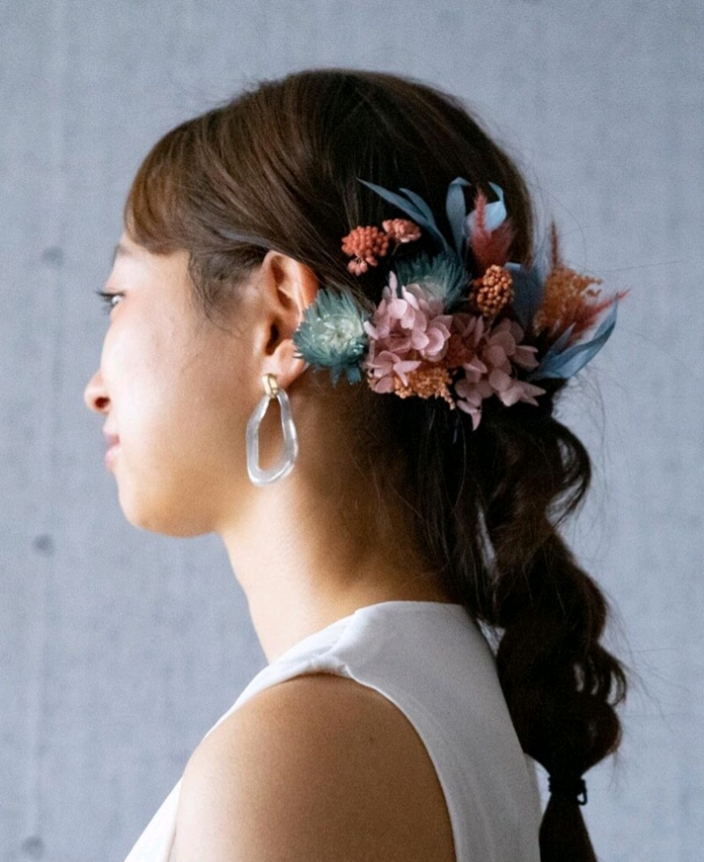 ヘッドドレス　ヘアドレス　シャビーピンク　ブルーグレー　ドライフラワー　プリザーブドフラワー　前撮り　二次会　パーティー 4,510円