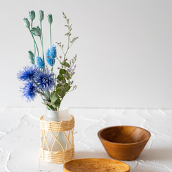 ウィローかご編ガラス花瓶Sサイズ+グリーンブルーのドライフラワー