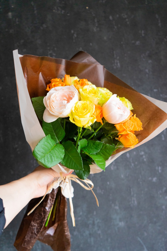 バラ10本】おまかせビタミンカラーミックスバラ10本花束