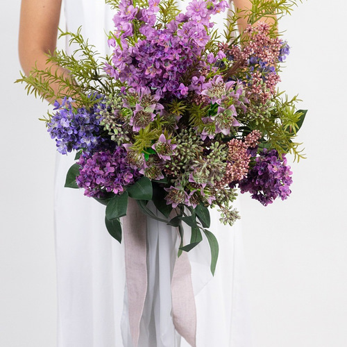 赤紫のライラックブーケ パープル 造花 ウエディング 前撮り 二次会