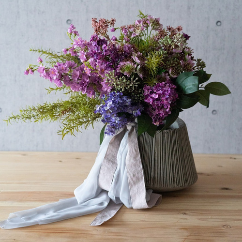 赤紫のライラックブーケ パープル 造花 ウエディング 前撮り 二次会