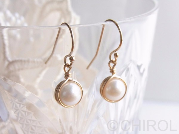 シンプル アコヤパール ピアス/ 14kgf