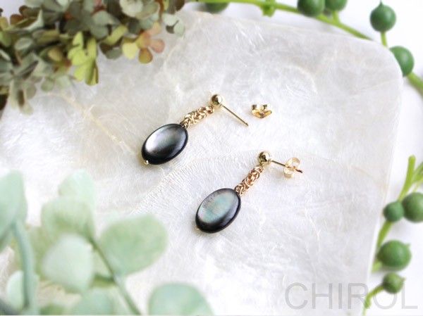 黒蝶貝 ピアス/ 14kgf