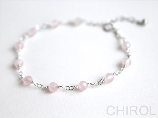 ローズクォーツ( カット) の ブレスレット/ SV925