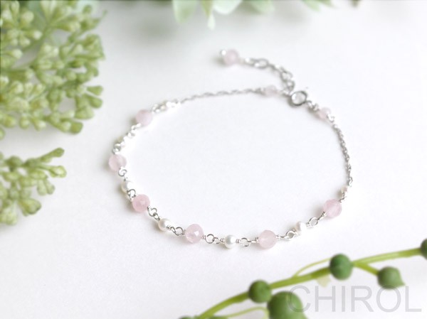 ・淡水パール+ ローズクォーツ ブレスレット・/ SV925