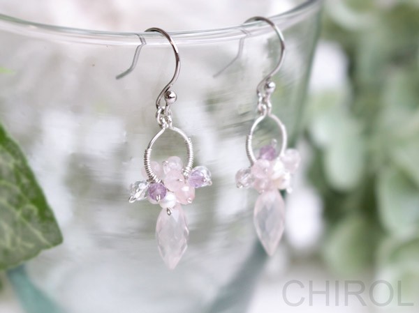 ☆ゆらめき ローズクォーツ ピアス/ SV925