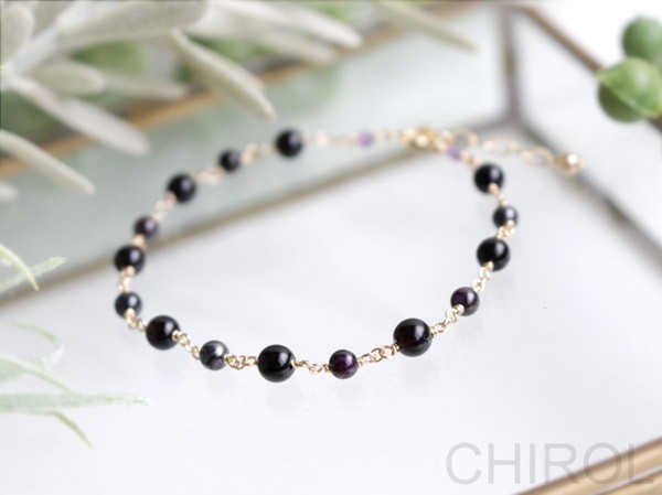 黒水晶+ スギライト(ブラック)+ アメジスト の ブレスレット/ 14kgf