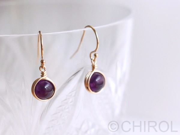 【再販】シンプル アメジスト ピアス/ 14kgf