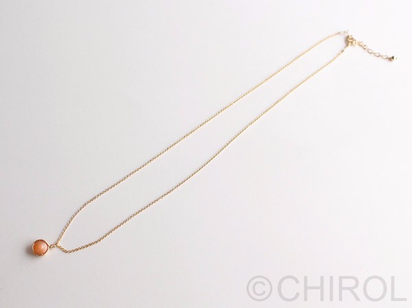 シンプル ムーンストーン(オレンジ) ネックレス/ 14kgf