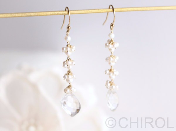 【再販】 淡水パールと クォーツの ピアス◇/ 14kgf