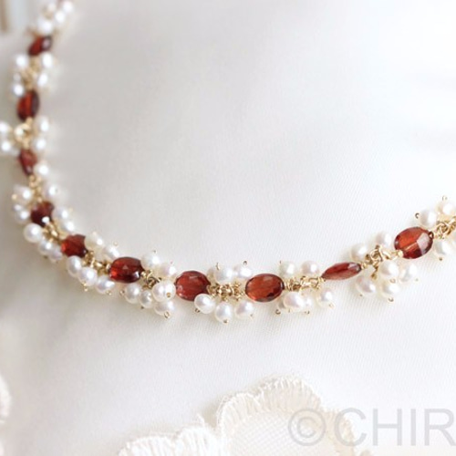 シルバー、淡水パール 、モザンビークガーネット&ダイヤ トップ シルバー、淡水パール 、モザンビークガーネット&ダイヤ トップ