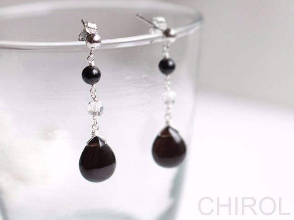 ･･●　黒水晶と水晶のピアス　●･･/ SV925