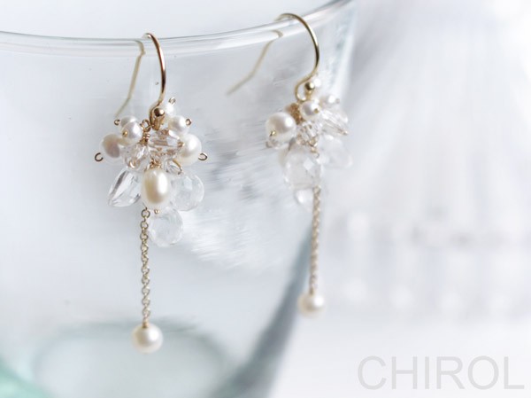 ＊淡水パール と クォーツ の ピアス＊/14kgf