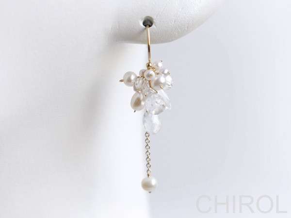 ＊淡水パール と クォーツ の ピアス＊/14kgf