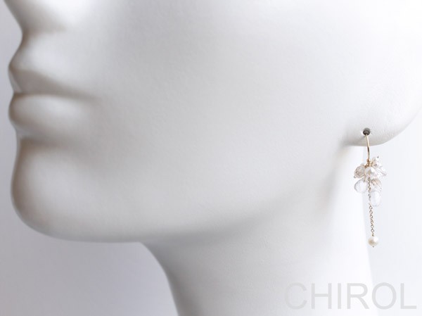 ＊淡水パール と クォーツ の ピアス＊/14kgf