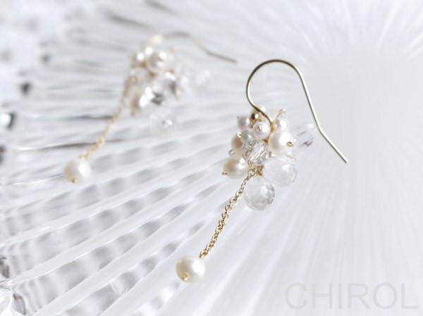 ＊淡水パール と クォーツ の ピアス＊/14kgf