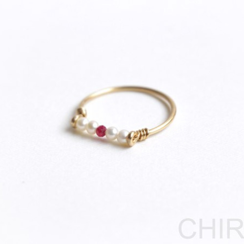再販】・・ 淡水パール + ルビー リング・・/14kgf 指輪・リング Lu