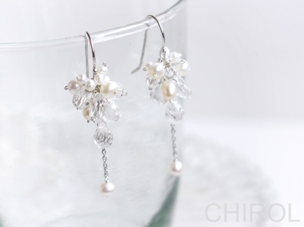 ＊ 淡水パール と クォーツ の ピアス＊/ SV925