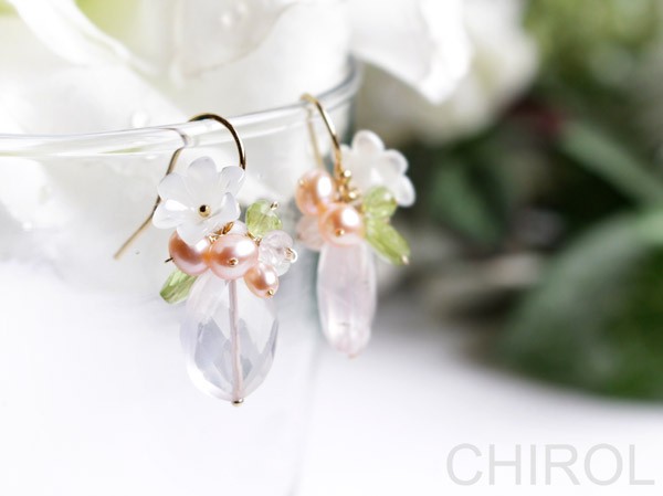 ✿ ローズクォーツ ピアス✿ / 14kgf