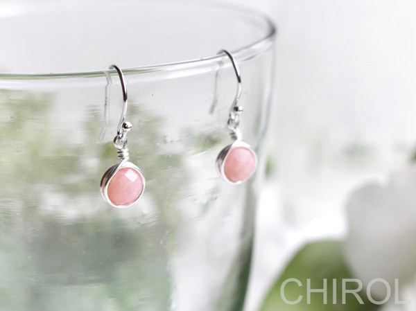 シンプル ピンクオパール カット ピアス/ SV925