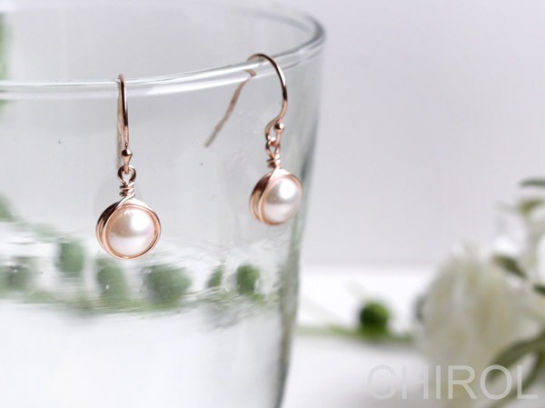 シンプル アコヤパール ピアス/ 14kgf pink