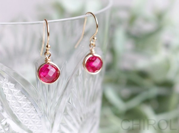 シンプル シンセティックルビー( 合成ルビー) ピアス/ 14kgf